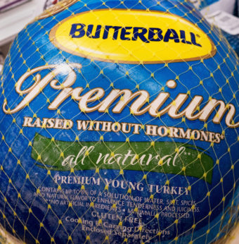 A Butterball turkey for sale in November 2014, in Centreville, Va. Terms like "premium" and "raised without hormones" tell you little about the quality of the turkey or how it was raised. Paul J. Richards/AFP/Getty Images