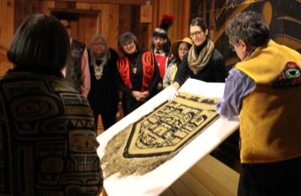 The Sealaska Heritage Institute recently acquired a Chilkat robe believed to be a funerary object. (Photo by Elizabeth Jenkins/KTOO)