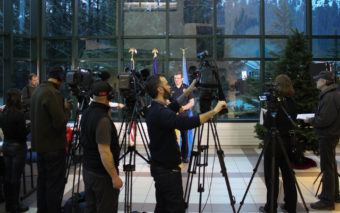 JPD Chief Bryce Johnson briefs the press on the preliminary autopsy results for Mayor Greg Fisk (Photo by David Purdy/KTOO)