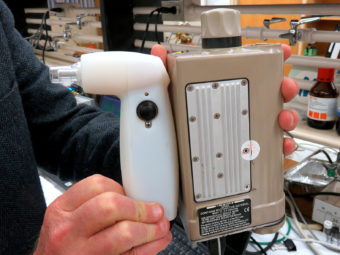 This second-generation prototype of marijuana field tester being developed at Washington State University is larger than the planned final product. Tom Banse/KUOW