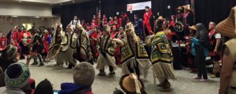 About 400 people attended the Glory Hole fundraiser Monday night at the Elizabeth Peratrovich Hall. Five local Native dance groups organized the event, raising about $32,000. (Photo by Anne Stepetin)