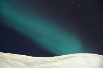 The Northern Lights over the town of Ittoqqortoormiit, Greenland — about 400 miles north of the Arctic Circle. Rebecca Hersher/NPR
