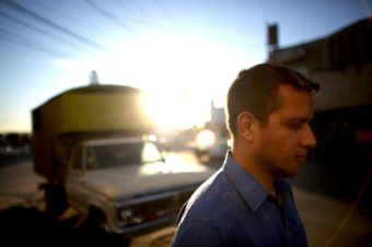 Former U.S. Marine Daniel Torres stands outside the Deported Veteran Support House, known as the The Bunker, in eastern Tijuana. David Gilkey/NPR
