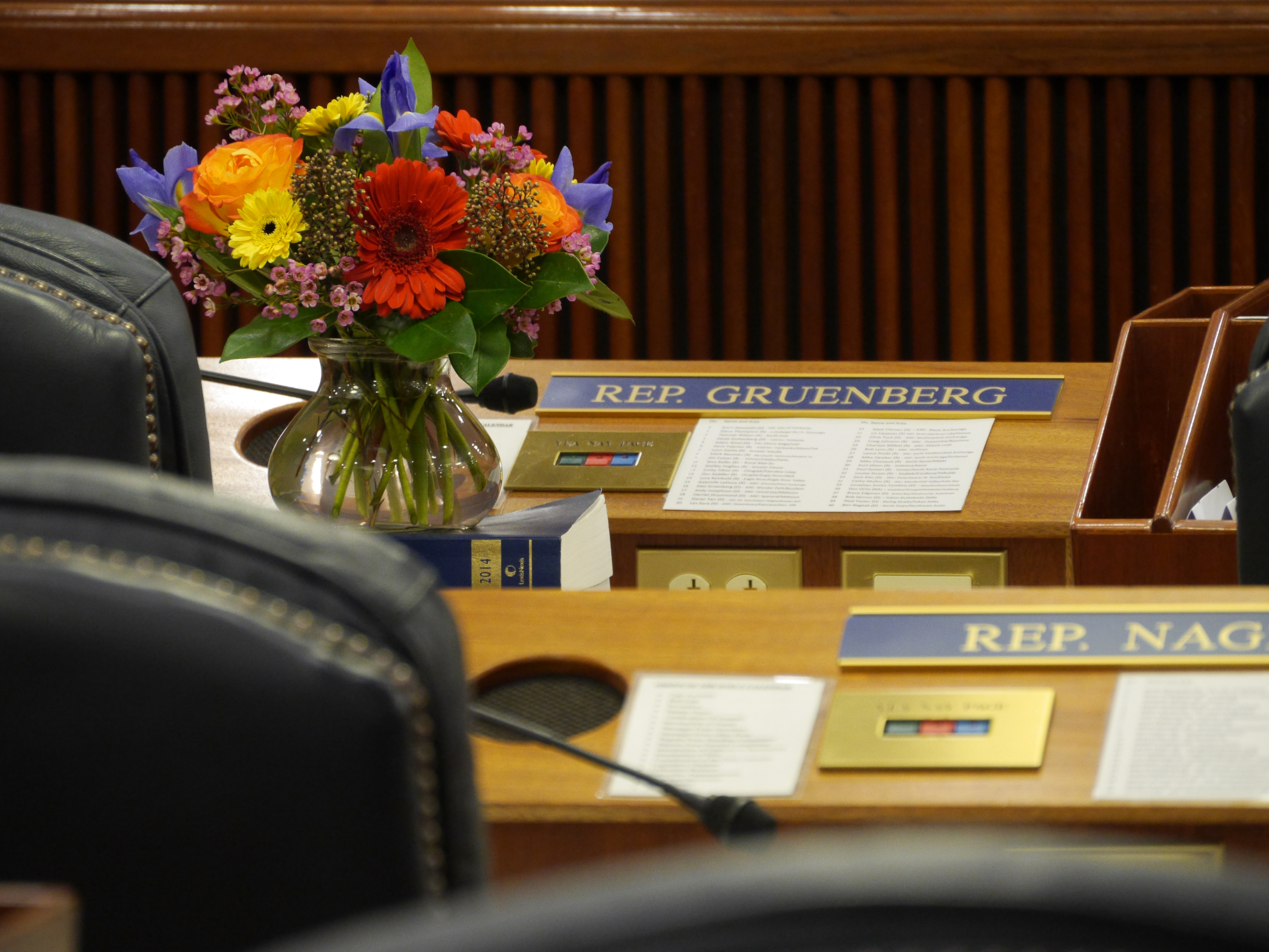Flowers on Rep. Max Gruenberg’s desk