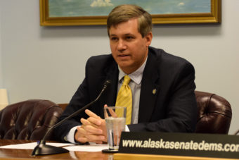 Sen. Bill Wielechowski fields a question from a reporter during a Senate Minority press availability, Jan. 28, 2015. (Photo by Skip Gray/360 North)