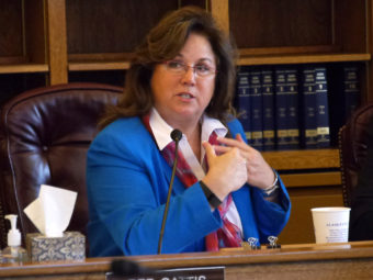 Rep. Lynn Gattis, R-Wasilla, during discussions about the state operating budget shortly before it was passed out of the House Finance Committee, March 9, 2016. (Photo by Skip Gray/360 North)