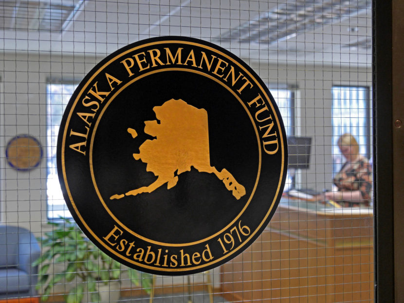 An Alaska Permanent Fund seal marks the office of the Alaska Permanent Fund Corp. in Juneau on March 14, 2016. The Alaska Legislature passed a bill Tuesday proposed by Gov. Bill Walker to draw money from the fund to pay for state government. 