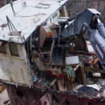 Excavators demolish the tug Challenger on March 7, 2016 (Photo by Mikko Wilson/KTOO)