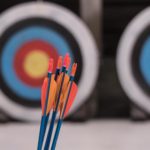 Arrows at the archery range in the Juneau Hunter Education Shooting Complex during the 19th Annual Legislative Team Shoot. (Photo by David Purdy/KTOO)
