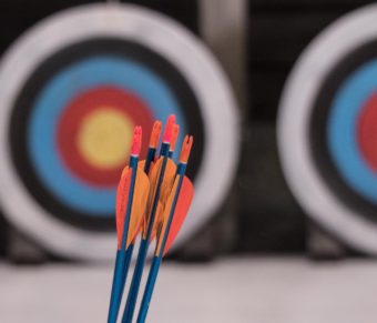 Arrows at the archery range in the Juneau Hunter Education Shooting Complex during the 19th Annual Legislative Team Shoot. (Photo by David Purdy/KTOO)