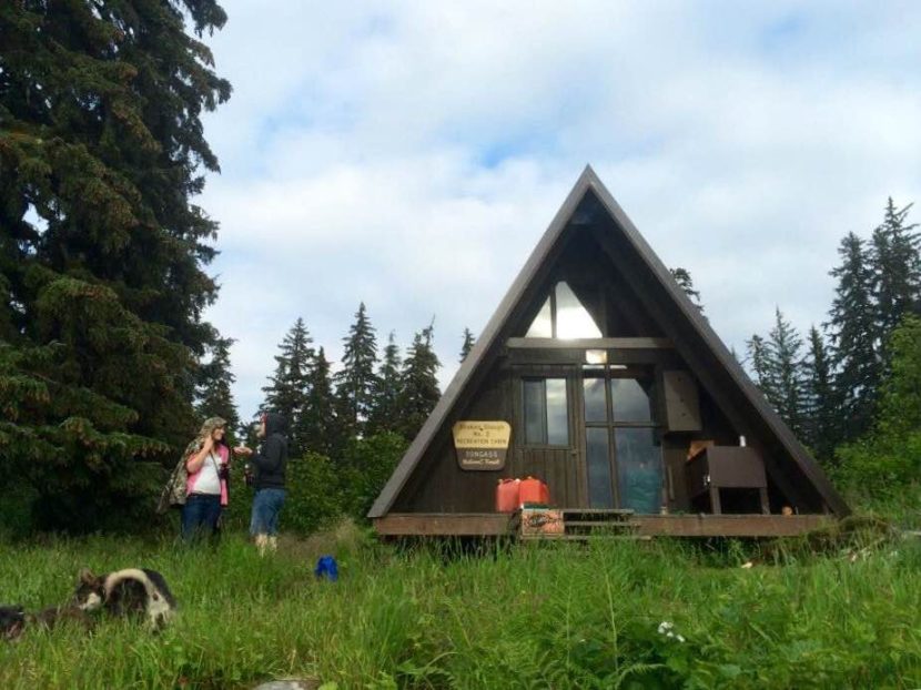 Campers arrive at the Shakes Slough U.S. Forest Service cabin on the Tongass National Forest. (Photo by Katarina Sostaric/KSTK)