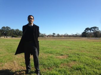 Jeff Hebert, who is leading New Orleans' efforts to adapt to rising sea levels, stands at the site of the future Mirabeau Water Garden, a federally funded project designed to absorb water in residential Gentilly. Tegan Wendland/WWNO