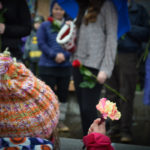 More than a hundred people gathered at Alaska Commercial Fishermen's Memorial May 7, 2016 for the Blessing of the Fleet in Juneau. (Photo by Jennifer Canfield/KTOO)