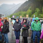 More than a hundred people gathered at Alaska Commercial Fishermen's Memorial May 7, 2016 for the Blessing of the Fleet in Juneau. (Photo by Jennifer Canfield/KTOO)
