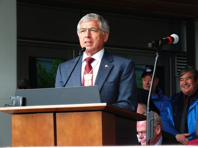 Lt. Gov. Byron Mallott speaks during grand opening of the Father Andrew P. Kashevaroff Library, Archives and Museum Building on June 6, 2016.