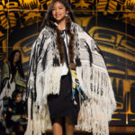 Models display the works of 18 Alaska Native designers at Celebration's first Native Fashion Show, sponsored by Sealaska Heritage Institute. Friday, June 10, 2016. (Photo by Annie Bartholomew/KTOO)