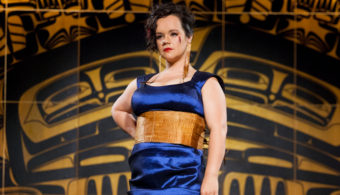 Models display the works of 18 Alaska Native designers at Celebration's first Native Fashion Show, sponsored by Sealaska Heritage Institute. Friday, June 10, 2016. (Photo by Annie Bartholomew/KTOO)