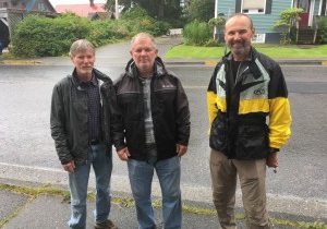 Joe Yuhas and brothers Steve and Larry Banwart were stranded in Petersburg after the Columbia ferry broke down on Wednesday. (Photo/Abbey Collins)