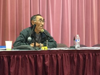 Newly appointed meeting Chair Ivan M. Ivan at the Yupiit Piciryarait Cultural Center in Bethel. (Photo by Charles Enoch/KYUK)
