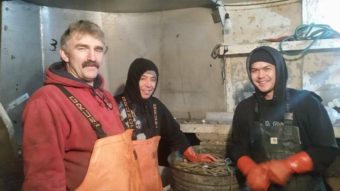 Arnold Skeek (right) with his crew. (Courtesy of Amy Skeek)