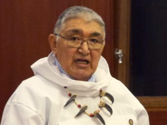 Rep. Benjamin Nageak, D-Bethel, during debate on the creation of Indigenous Peoples Day, April 1, 2016. (Photo by Skip Gray/360 North)