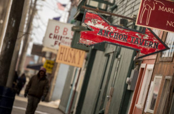 Businesses on Nome’s Front Street, including the Anchor Tavern, Husky, Golden China, and Maruskiya’s gift shop. Photo: David Dodman; used with permission.