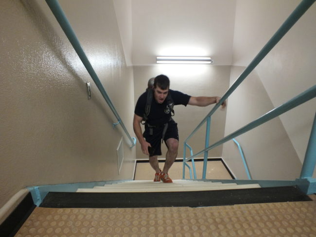 Some participated in the 9/11 Memorial Stair Climb without gear. Others wore an air tank and breathing apparatus and full turn-out gear which could add 60 to 80 pounds to a firefighter's weight.