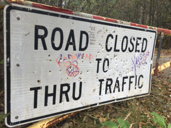 A sign at the end of Glacier Highway in October 2016. The Juneau Access Improvements Project extension would begin here.