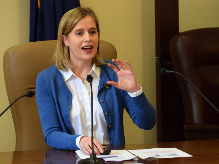 Becky Hultberg, president and CEO of the Alaska State Hospital and Nursing Home Association, gives a presentation about Medicaid expansion at the Alaska Capitol, March 19, 2015. The event was sponsored by Sen. Berta Gardner, D-Anchorage, Rep. Paul Seaton, R- Homer, and Sen. Donny Olson, D-Nome. (Photo by Skip Gray/360 North)