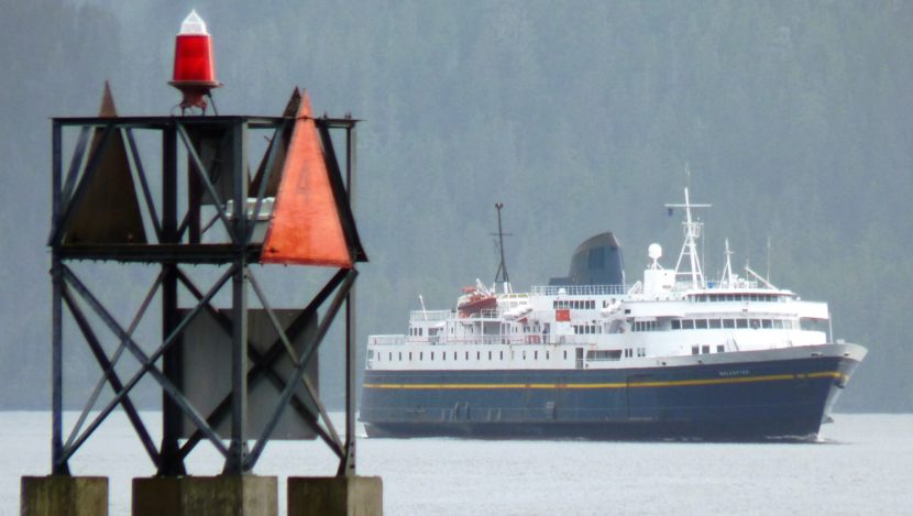 The ferry Malaspina makes a rare appearance near downtown Sitka in 2010. A new report suggests a public corporation be formed to manage ferry operations. (Photo by Ed Schoenfeld/CoastAlaska News)