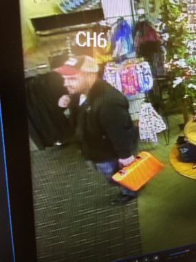 Security cameras captured this image of an unidentified man in October at Juneau International Airport. Police suspect he stole two rifles from someone else at the airport valued at a total of $2,000. (Image courtesy Juneau Police Department)