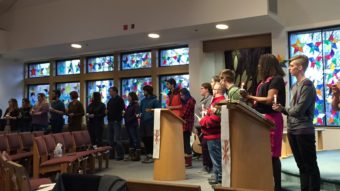 Community members gather for the Transgender Day of Remembrance on Nov. 20, 2016. (Photo by Anne Hillman/Alaska Public Media)