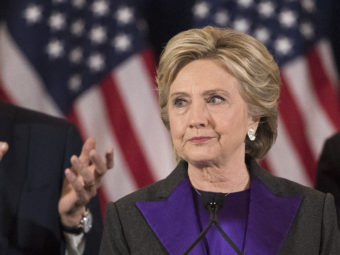 Democratic presidential candidate Hillary Clinton delivers her concession speech in New York on Nov. 9. Her campaign announced Saturday it will back recount efforts in three states. Matt Rourke/AP
