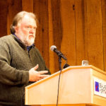 Steve Henrikson gives a presentation Thursday, Dec.1, 2016, on wearable armor worn by northern Northwest Coast Natives at the Sealaska Heritage Institute in downtown Juneau.. Henrikson is Alaska State Museum's curator of collections. (Photo by Tripp J Crouse/KTOO)
