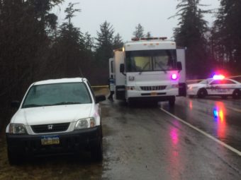 A 38-year-old Juneau man was injured in an officer-involved shooting and medevaced to Seattle on Dec. 3, 2016. Juneau police originally responded to a vehicle crash early that morning. (Photo by Quinton Chandler/KTOO)