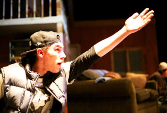 Skyler Ray-Benson Davis performs Tuesday, January 24, 2017, during a technical rehearsal of "They Don't Talk Back" at Perseverance Theatre in downtown Douglas, Alaska. The Alaskan-born Tlingit actor was born in Juneau, but currently calls Anchorage home. (Photo by Tripp J Crouse/KTOO)