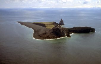 Bogoslof Volcano. (Photo by T. Keith, U.S. Geological Survey)
