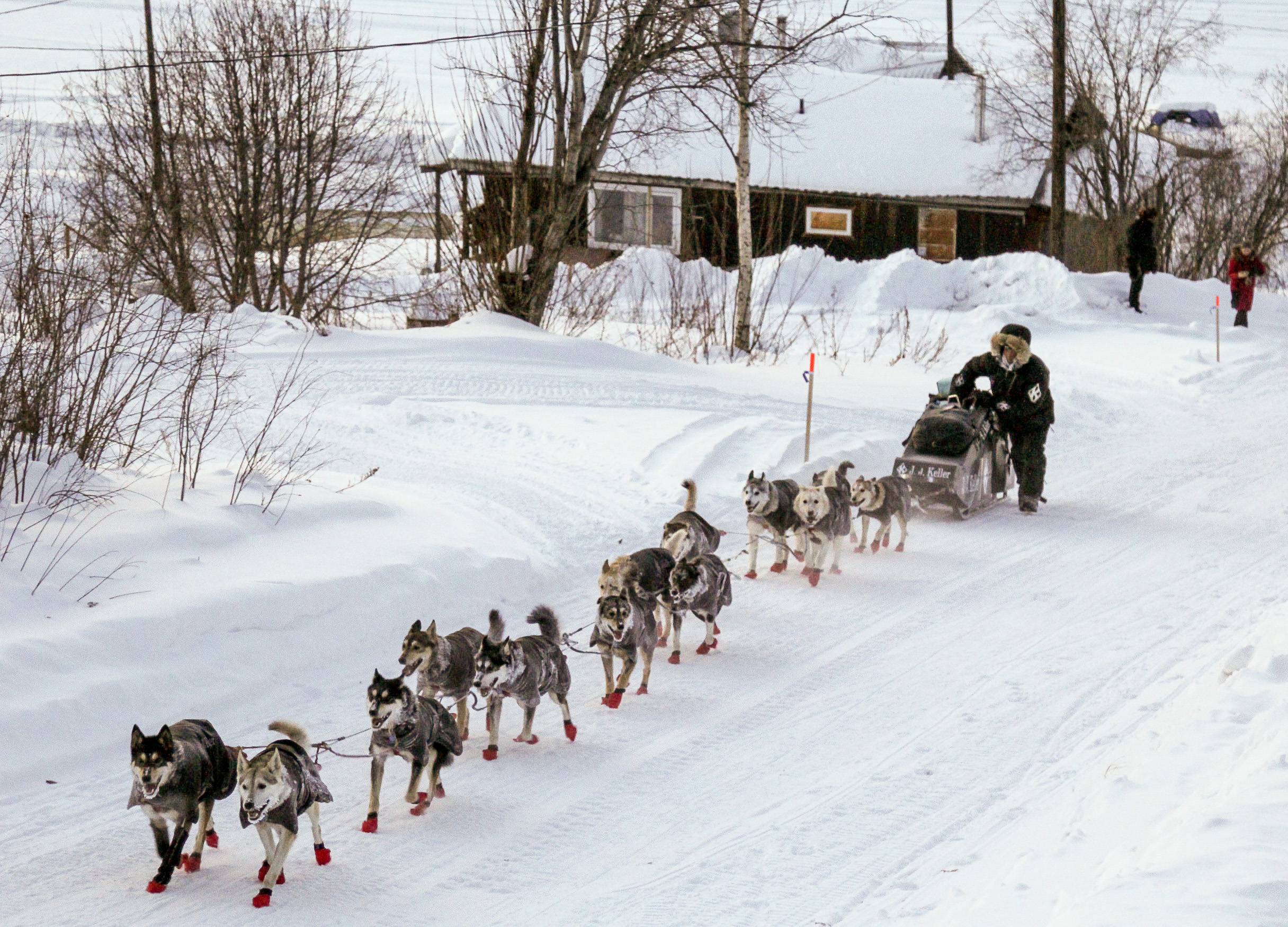 Dallas Seavey arrives second to Ruby just after the sun set Wednesday night during hte Iditarod. (Photo by Zachariah Hughes/Alaska Public Media)