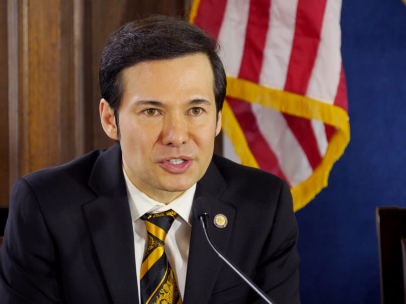 Rep. Neal Foster, D- Nome, discusses budget issues at a House Majority press availability on March 21, 2017. Foster co-chairs the House Finance Committee, and was concerned about the potential effect of further budget cuts.