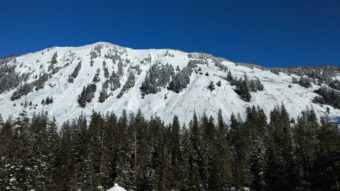 An avalanche down this ridge outside the Eaglecrest Ski Area boundary facing the parking lot caught one skier on Saturday, March 4, 2017. The skier was injured. (Photo courtesy Mikko Wilson)