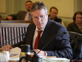 Sen. Mike Dunleavy, R-Wasilla, during a Senate Finance Committee meeting on April 3, 2017. (Photo by Skip Gray/360 North)