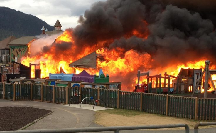 The Twin Lakes playground in Juneau burns on the evening of April 24, 2017.