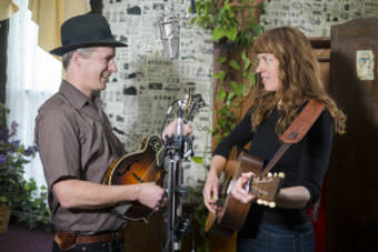 Caleb Klauder & Reeb Willms perform together at the Alaskan Hotel during the 2017 Alaska Folk Folk Festival. (Photo by Annie Bartholomew/KTOO)