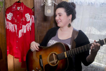 Hannah Yoter performs "Something Good" with the Hannah Yoter Band at the Alaskan Hotel. (Photo by Annie Bartholomew/KTOO)