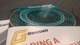 The cover design of Goldbelt Inc.'s 2016 annual report was inspired by the late Clarissa Rizal, a Goldbelt shareholder and weaver. (Photo by Jeremy Hsieh/KTOO)