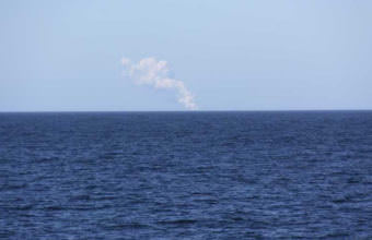 A volcanic plume bellows from Bogoslof on June 5, 2017. (Photo courtesy of U.S. Fish & Wildlife Service, Research Vessel Tiglax)
