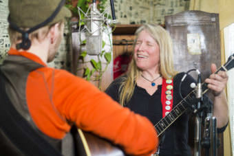 Tania Lewis and Christopher Behnke perform a Red Carpet Concert at the Alaskan Hotel during the 2017 Alaska Folk Festival. (Photo by Annie Bartholomew/KTOO)