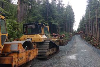 Crews from Enco Alaska work on the West Douglas pioneer road on June 16, 2017.