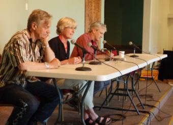 Tresham Gregg, Heather Lende and Tom Morphet take part in a public forum about the recall election. No recall proponents agreed to participate. (Photo by Abbey Collins/KHNS)