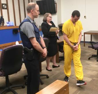 Jordan Joplin leaves a Ketchikan courtroom Wednesday following a hearing. (Photo by Leila Kheiry/KRBD)